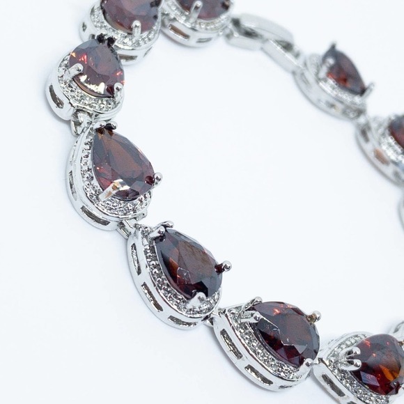 Ruby Red Pear Cut White Gold Tennis Bracelet​ - Picture 8 of 12